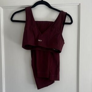 SET Active Sportsbody Burgundy Sports Bra and Leggings, size Small